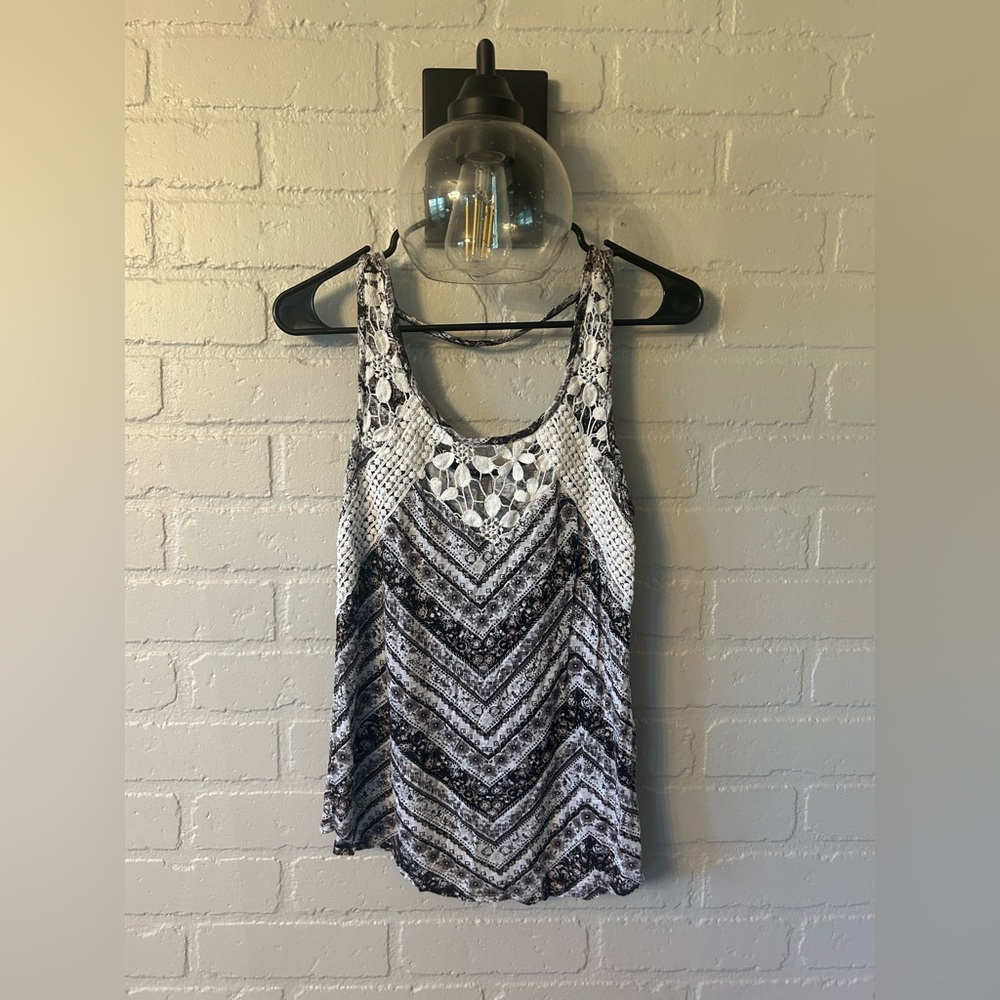 Women's Black and White Chevron Lace Top